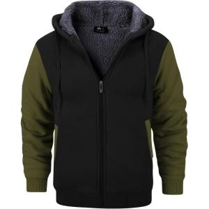 imageGEEK LIGHTING Hoodies for Men Heavyweight Fleece Sweatshirt  Full Zip Up Thick Sherpa Lined BlackKhaki Green XL