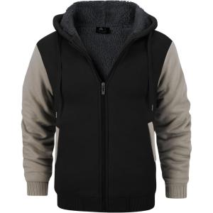 imageGEEK LIGHTING Hoodies for Men Heavyweight Fleece Sweatshirt  Full Zip Up Thick Sherpa Lined BlackKhaki XL