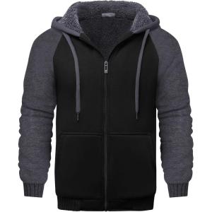 imageGEEK LIGHTING Hoodies for Men Heavyweight Fleece Sweatshirt  Full Zip Up Thick Sherpa Lined Raglan black Grey XL
