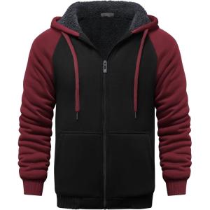 imageGEEK LIGHTING Hoodies for Men Heavyweight Fleece Sweatshirt  Full Zip Up Thick Sherpa Lined Raglan black Red