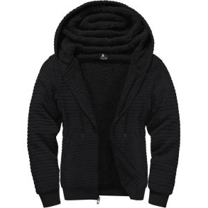 imageGEEK LIGHTING Mens Fleece Lined Hoodies Zip Up Waffle Knit Thicken Hooded Sweatshirts Winter JacketsAll Black