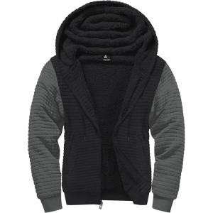 imageGEEK LIGHTING Mens Fleece Lined Hoodies Zip Up Waffle Knit Thicken Hooded Sweatshirts Winter JacketsAll BlackGray