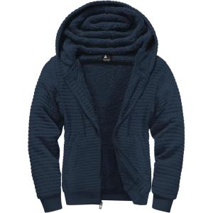 imageGEEK LIGHTING Mens Fleece Lined Hoodies Zip Up Waffle Knit Thicken Hooded Sweatshirts Winter JacketsAll Navy