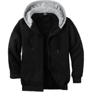imageGEEK LIGHTING Mens Fleece Lined Hoodies Zip Up Waffle Knit Thicken Hooded Sweatshirts Winter JacketsBlack