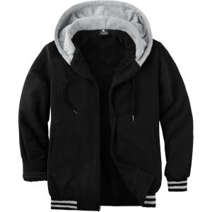 imageGEEK LIGHTING Mens Fleece Lined Hoodies Zip Up Waffle Knit Thicken Hooded Sweatshirts Winter JacketsBlack Grey