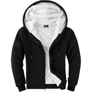 imageGEEK LIGHTING Mens Fleece Lined Hoodies Zip Up Waffle Knit Thicken Hooded Sweatshirts Winter JacketsBlack White