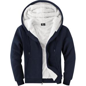 imageGEEK LIGHTING Mens Fleece Lined Hoodies Zip Up Waffle Knit Thicken Hooded Sweatshirts Winter JacketsNavy White
