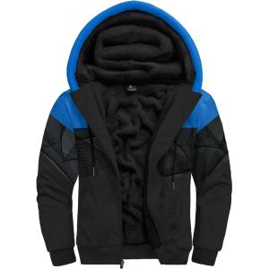 imageGEEK LIGHTING Mens Fleece Lined Hoodies Zip Up Waffle Knit Thicken Hooded Sweatshirts Winter JacketsPblue Black