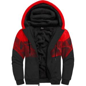 imageGEEK LIGHTING Mens Fleece Lined Hoodies Zip Up Waffle Knit Thicken Hooded Sweatshirts Winter JacketsPred Black