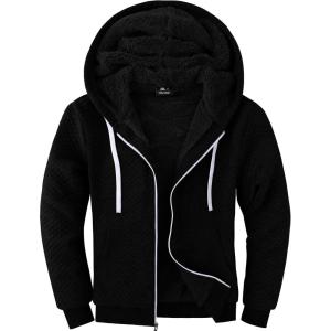imageGEEK LIGHTING Mens Fleece Lined Hoodies Zip Up Waffle Knit Thicken Hooded Sweatshirts Winter JacketsPure Black