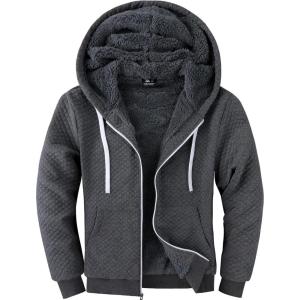 imageGEEK LIGHTING Mens Fleece Lined Hoodies Zip Up Waffle Knit Thicken Hooded Sweatshirts Winter JacketsPure Drak Grey