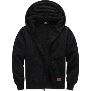 imageGEEK LIGHTING Mens Fleece Lined Hoodies Zip Up Waffle Knit Thicken Hooded Sweatshirts Winter JacketsSolid Black