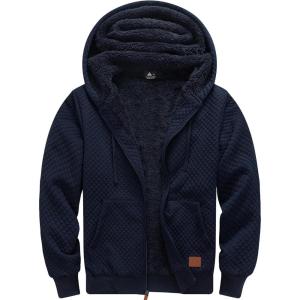 imageGEEK LIGHTING Mens Fleece Lined Hoodies Zip Up Waffle Knit Thicken Hooded Sweatshirts Winter JacketsSolid Navy