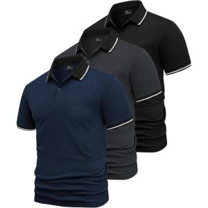 imageGEEK LIGHTING 3 Pack Mens Polo Shirts Short Sleeve Athletic Polo for Men Casual Moisture Wicking TShirts with PocketBlack Gray Navy