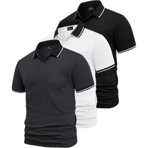 imageGEEK LIGHTING 3 Pack Mens Polo Shirts Short Sleeve Athletic Polo for Men Casual Moisture Wicking TShirts with PocketBlack Gray White