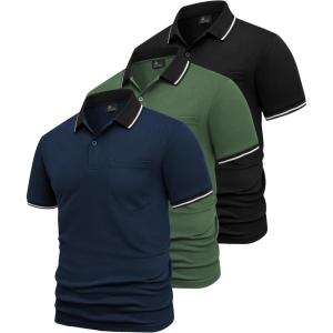 imageGEEK LIGHTING 3 Pack Mens Polo Shirts Short Sleeve Athletic Polo for Men Casual Moisture Wicking TShirts with PocketBlack Navy Army Green