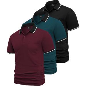 imageGEEK LIGHTING 3 Pack Mens Polo Shirts Short Sleeve Athletic Polo for Men Casual Moisture Wicking TShirts with PocketBlack Winered Dark Teal Blue