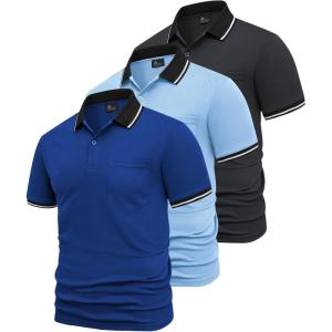 imageGEEK LIGHTING 3 Pack Mens Polo Shirts Short Sleeve Athletic Polo for Men Casual Moisture Wicking TShirts with PocketGray Lightblue Royalblue