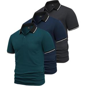 imageGEEK LIGHTING 3 Pack Mens Polo Shirts Short Sleeve Athletic Polo for Men Casual Moisture Wicking TShirts with PocketGray Navy Dark Teal Blue