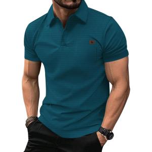 imageGEEK LIGHTING Mens Waffle Polo Shirts Short Sleeve Summer Casual TShirts Moisture Wicking Collared Golf Shirt with PocketDark Teal Blue