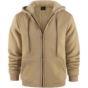 imageGEEK LIGHTING Hoodies for Men Heavyweight Fleece Sweatshirt  Full Zip Up Thick Sherpa LinedAll Light Brown