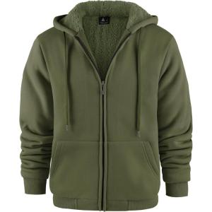 imageGEEK LIGHTING Hoodies for Men Heavyweight Fleece Sweatshirt  Full Zip Up Thick Sherpa LinedAll Olive Green