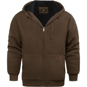 imageGEEK LIGHTING Hoodies for Men Heavyweight Fleece Sweatshirt  Full Zip Up Thick Sherpa LinedZdark Brown