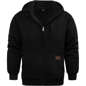 imageGEEK LIGHTING Hoodies for Men Heavyweight Fleece Sweatshirt  Full Zip Up Thick Sherpa LinedZdull Black