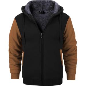 imageGEEK LIGHTING Mens FleeceLined Zip Up Hoodie Thick Hooded Jacket Winter Warm Athletic SweatshirtBlackCamel
