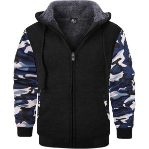 imageGEEK LIGHTING Mens FleeceLined Zip Up Hoodie Thick Hooded Jacket Winter Warm Athletic SweatshirtBlackCamo Blue