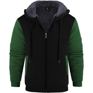 imageGEEK LIGHTING Mens FleeceLined Zip Up Hoodie Thick Hooded Jacket Winter Warm Athletic SweatshirtBlackGreen