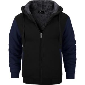 imageGEEK LIGHTING Mens FleeceLined Zip Up Hoodie Thick Hooded Jacket Winter Warm Athletic SweatshirtBlackNavy