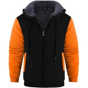 imageGEEK LIGHTING Mens FleeceLined Zip Up Hoodie Thick Hooded Jacket Winter Warm Athletic SweatshirtBlackOrange