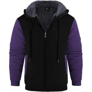 imageGEEK LIGHTING Mens FleeceLined Zip Up Hoodie Thick Hooded Jacket Winter Warm Athletic SweatshirtBlackPurple