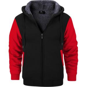 imageGEEK LIGHTING Mens FleeceLined Zip Up Hoodie Thick Hooded Jacket Winter Warm Athletic SweatshirtBlackRed