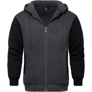 imageGEEK LIGHTING Mens FleeceLined Zip Up Hoodie Thick Hooded Jacket Winter Warm Athletic SweatshirtDark GreyBlack