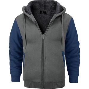 imageGEEK LIGHTING Mens FleeceLined Zip Up Hoodie Thick Hooded Jacket Winter Warm Athletic SweatshirtDark GreyLake Blue