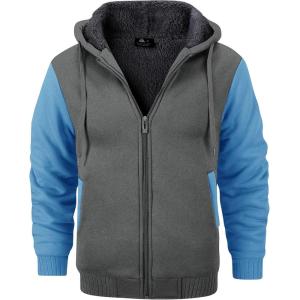 imageGEEK LIGHTING Mens FleeceLined Zip Up Hoodie Thick Hooded Jacket Winter Warm Athletic SweatshirtDark GreyLight Blue
