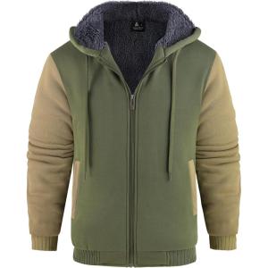 imageGEEK LIGHTING Mens FleeceLined Zip Up Hoodie Thick Hooded Jacket Winter Warm Athletic SweatshirtGreenBrown