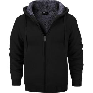 imageGEEK LIGHTING Mens FleeceLined Zip Up Hoodie Thick Hooded Jacket Winter Warm Athletic SweatshirtPure Black
