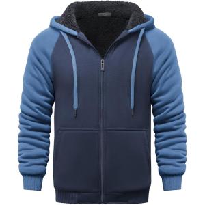 imageGEEK LIGHTING Mens FleeceLined Zip Up Hoodie Thick Hooded Jacket Winter Warm Athletic SweatshirtRaglan Blue Cyan