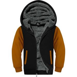 imageGEEK LIGHTING Boys Sherpa Lined Hoodie Kids Fleece Sweatshirt Full Zip Hooded JacketBbrown