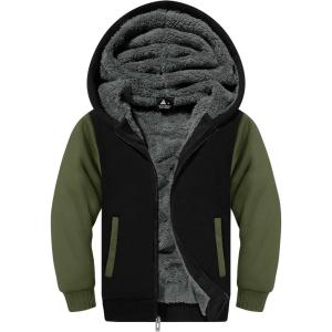 imageGEEK LIGHTING Boys Sherpa Lined Hoodie Kids Fleece Sweatshirt Full Zip Hooded JacketBdarkgreen