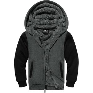 imageGEEK LIGHTING Boys Sherpa Lined Hoodie Kids Fleece Sweatshirt Full Zip Hooded JacketBgreyblack