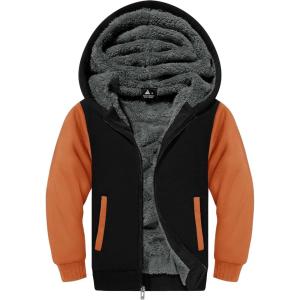 imageGEEK LIGHTING Boys Sherpa Lined Hoodie Kids Fleece Sweatshirt Full Zip Hooded JacketBorange
