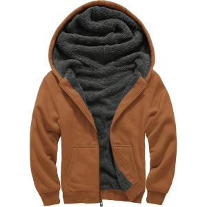 imageGEEK LIGHTING Boys Sherpa Lined Hoodie Kids Fleece Sweatshirt Full Zip Hooded JacketCkhaki