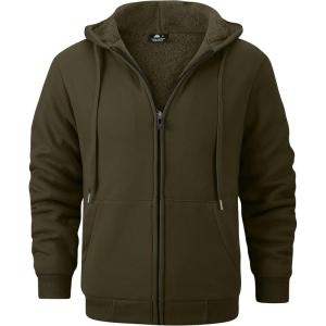 imageGEEK LIGHTING Hoodies for Men Heavyweight Fleece Sweatshirt  Full Zip Up Thick Sherpa LinedAll Army Green