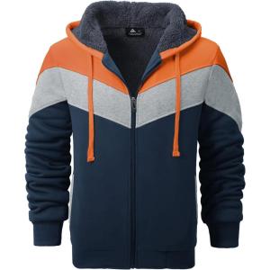 imageGEEK LIGHTING Mens Fleece Hoodies Zip Up Color Block Thick Winter Hooded SweatshirtOrange Grey Blue
