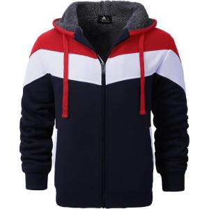 imageGEEK LIGHTING Mens Fleece Hoodies Zip Up Color Block Thick Winter Hooded SweatshirtRed White Blue
