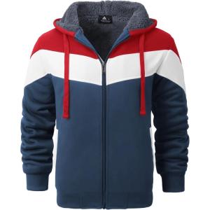 imageGEEK LIGHTING Mens Fleece Hoodies Zip Up Color Block Thick Winter Hooded SweatshirtRed White Navy